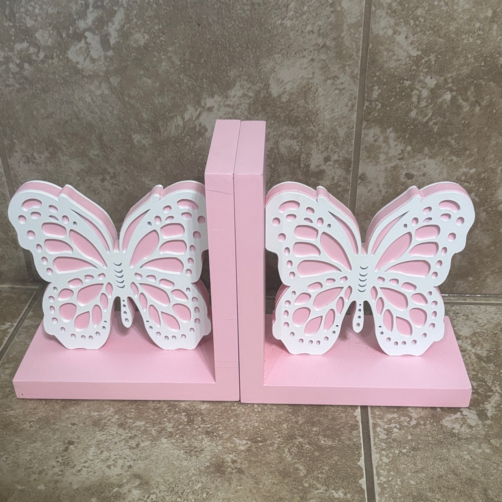 Pink and White Butterfly Bookends